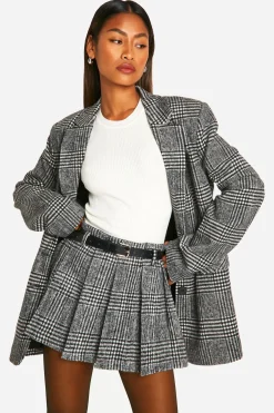Jupe Mini à carreaux look laine haut de gamme ceinturée