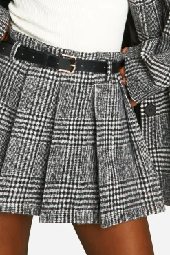 Jupe Mini à carreaux look laine haut de gamme ceinturée