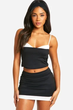 boohoo Jupe mini à double couche contrastée<Femme Jupes|Jupes