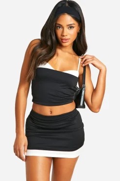 boohoo Jupe mini à double couche contrastée<Femme Jupes|Jupes
