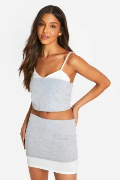 boohoo Jupe Mini à Double Couche en Contraste<Femme Jupes|Jupes