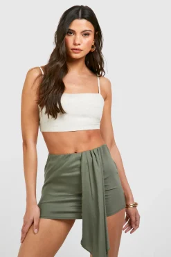 boohoo Jupe mini drapée à panneaux effet lin<Femme Jupes|Jupes