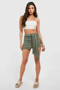 boohoo Jupe mini drapée à panneaux effet lin<Femme Jupes|Jupes