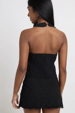 Jupe Mini Droite Broderie Anglaise À Bord Festonné