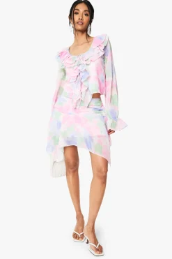 Jupe Mini en Chiffon à Ourlet Hanky Floral