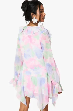 Jupe Mini en Chiffon à Ourlet Hanky Floral