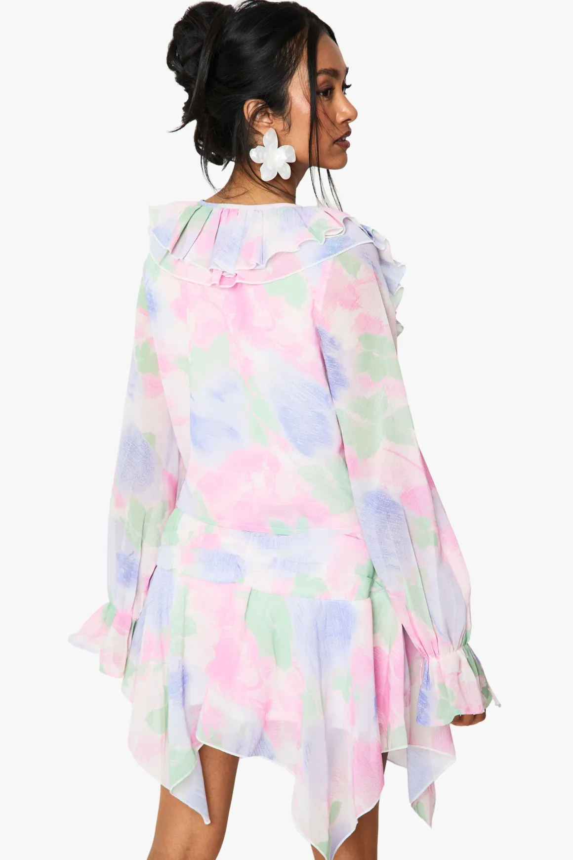 Jupe Mini en Chiffon à Ourlet Hanky Floral