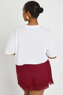 Jupe Mini en Crêpe avec Bordure en Dentelle Grande Taille