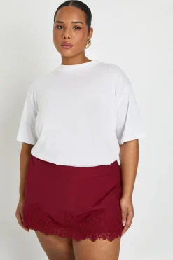 Jupe Mini en Crêpe avec Bordure en Dentelle Grande Taille
