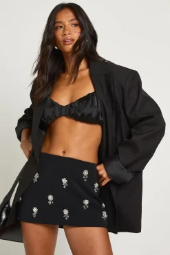 boohoo Jupe Mini en Crêpe avec Garniture Diamante<Femme Jupes|Jupes