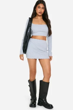 Jupe Mini en Côte à Effet Déchiré