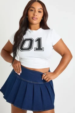Jupe Mini en Denim Plissé Plus