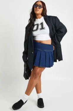 Jupe Mini en Denim Plissé Plus