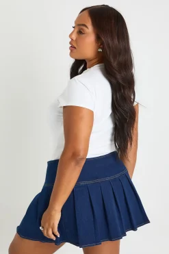 Jupe Mini en Denim Plissé Plus