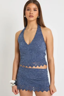 boohoo Jupe Mini en Dentelle Flockée à Ourlet Festonné<Femme Jupes|Jupes