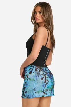 Jupe mini en mesh texturé imprimé