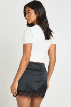 Jupe Mini En Satin Avec Bordure En Dentelle Petite