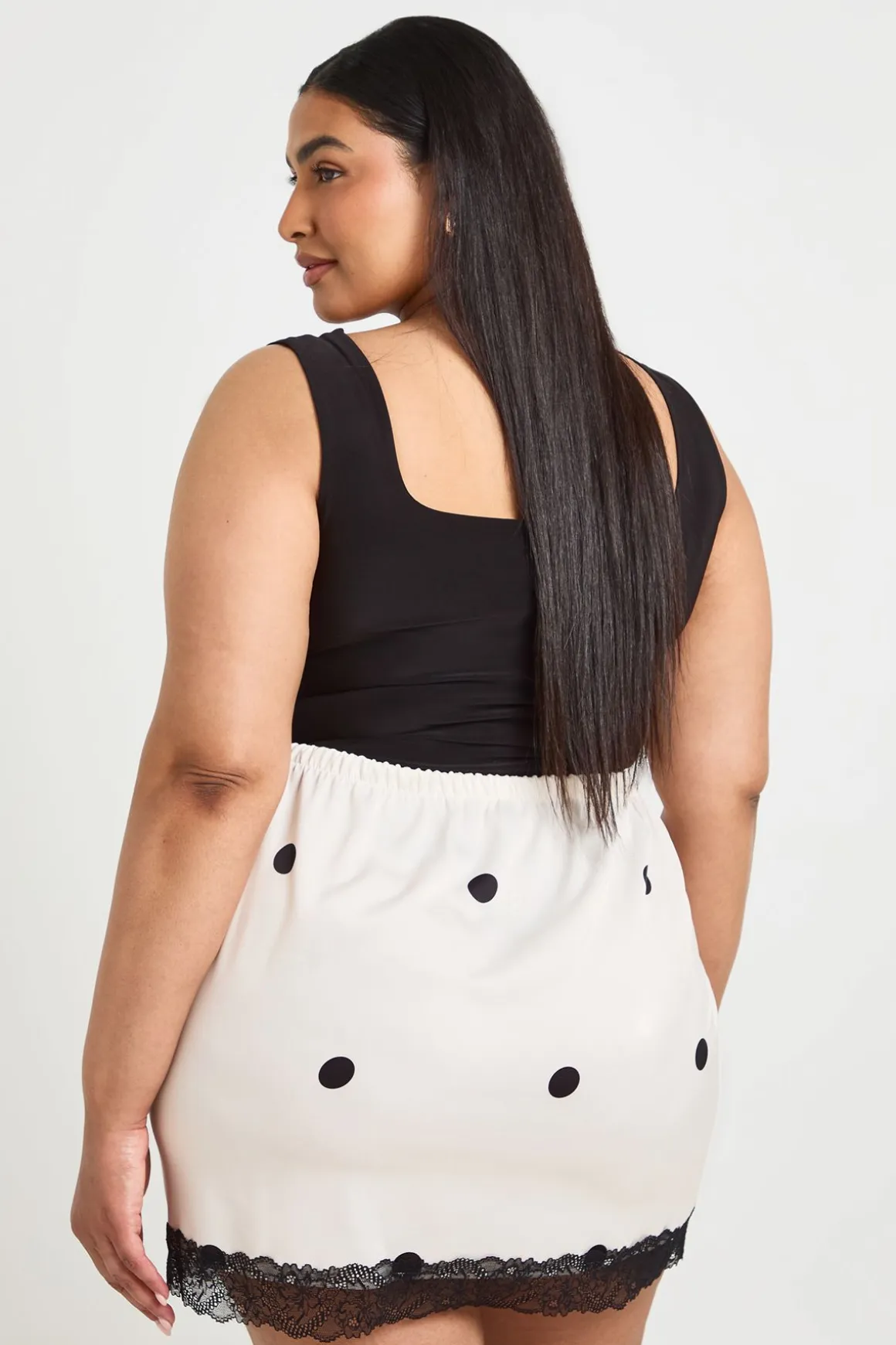 Jupe Mini En Satin À Pois Avec Bordure En Dentelle Grande Taille