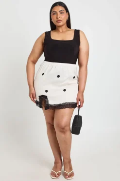 Jupe Mini En Satin À Pois Avec Bordure En Dentelle Grande Taille