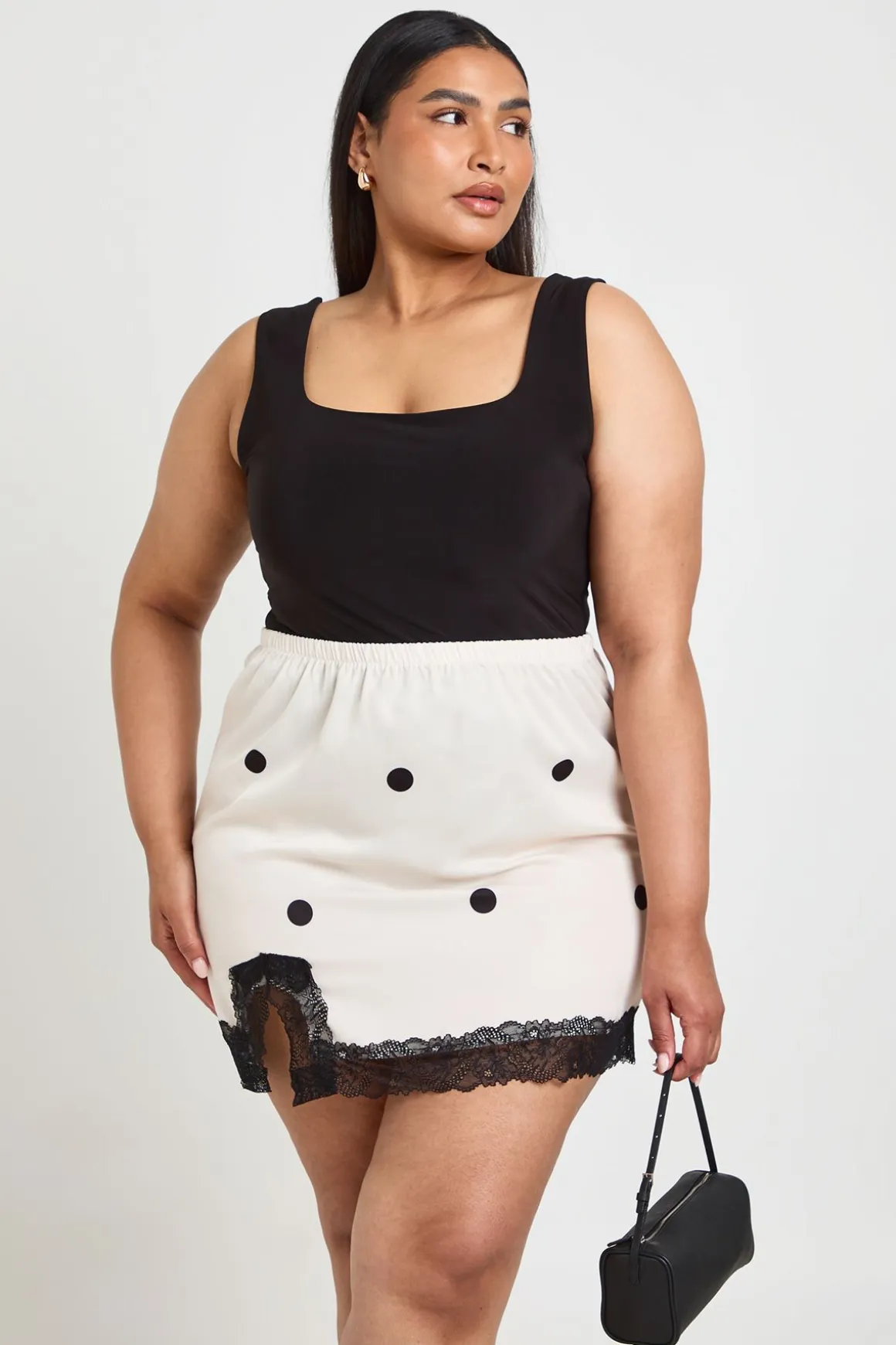 Jupe Mini En Satin À Pois Avec Bordure En Dentelle Grande Taille