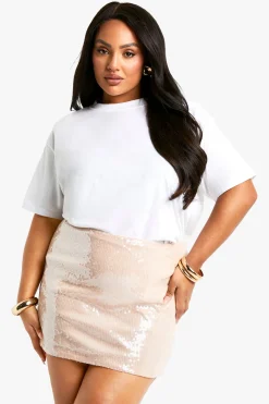Jupe Mini en Sequins Transparentes Taille Plus