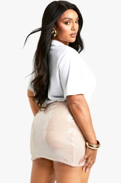 Jupe Mini en Sequins Transparentes Taille Plus