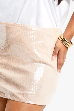 Jupe Mini en Sequins Transparentes Taille Plus