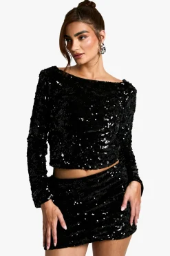 Jupe mini en velours à sequins