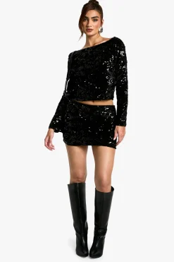 Jupe mini en velours à sequins