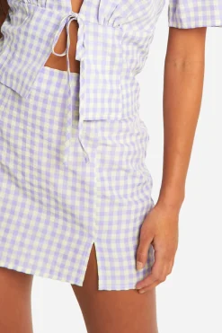 boohoo Jupe mini en vichy à ourlet fendu<Femme Jupes|Jupes