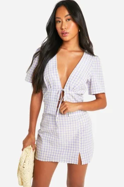 boohoo Jupe mini en vichy à ourlet fendu<Femme Jupes|Jupes