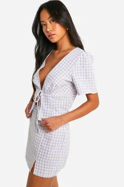 boohoo Jupe mini en vichy à ourlet fendu<Femme Jupes|Jupes