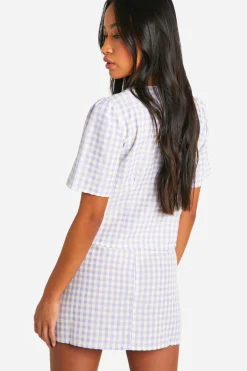 boohoo Jupe mini en vichy à ourlet fendu<Femme Jupes|Jupes