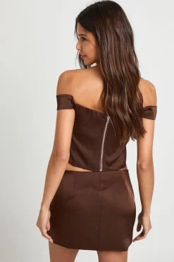 Jupe mini froncée en satin
