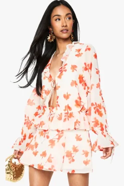 Jupe mini godet en chiffon floral