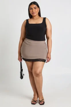 Jupe Mini Grande Taille En Bengaline Avec Bordure En Dentelle Contrastante