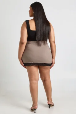 Jupe Mini Grande Taille En Bengaline Avec Bordure En Dentelle Contrastante