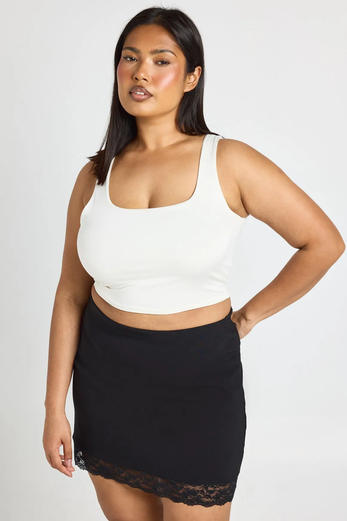 Jupe Mini Grande Taille En Bengaline Avec Bordure En Dentelle