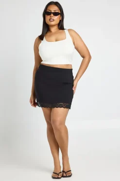 Jupe Mini Grande Taille En Bengaline Avec Bordure En Dentelle
