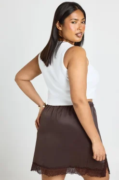 Jupe Mini Grande Taille En Satin Avec Finitions En Dentelle