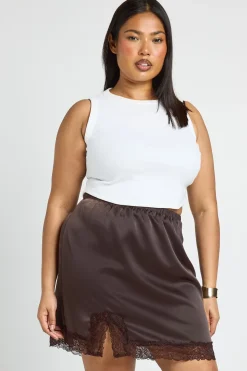 Jupe Mini Grande Taille En Satin Avec Finitions En Dentelle