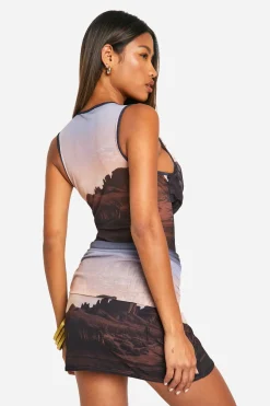 boohoo Jupe mini à imprimé désertique et ceinture froncée<Femme Jupes|Jupes