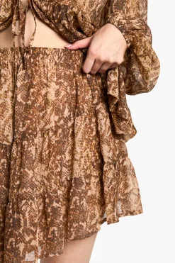 Jupe mini maternité à taille élastiquée en chiffon à imprimé synthétique et à volants