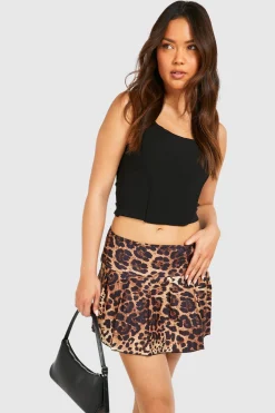 Jupe mini plissée Bengaline léopard à taille basse