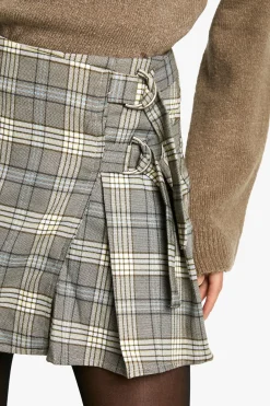 Jupe Mini Plissée à Carreaux avec Fermeture à Boucle