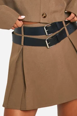 Jupe Mini Plissée Utilitaire à Ceinture