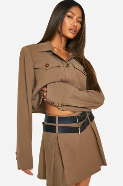 Jupe Mini Plissée Utilitaire à Ceinture