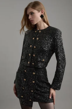Jupe mini portefeuille sur-mesure en sequins