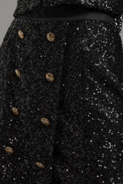 Jupe mini portefeuille sur-mesure en sequins