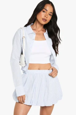 Jupe Mini Puffball à rayures en coton et taille élastiquée